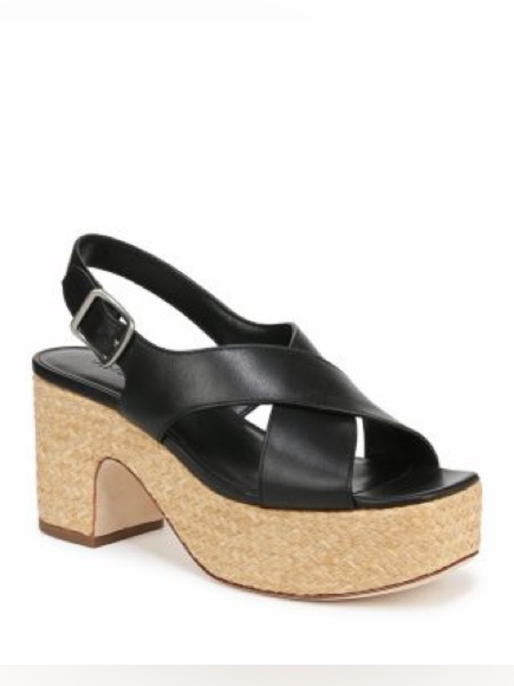 Vince Black Leather Crisscross Platform Slingback Sandal